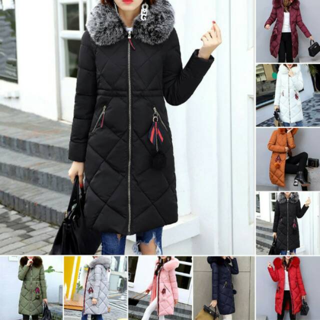 jaket jacket hoodie parka hooded parka down collar bulu hangat long winter dingin import impor coat