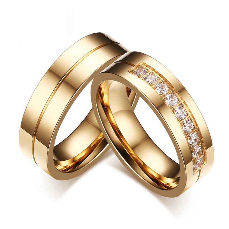 [Best Seller] Cincin Couple / Tunangan / Nikah / Pasangan / Titanium Gold unik dan elegant C034