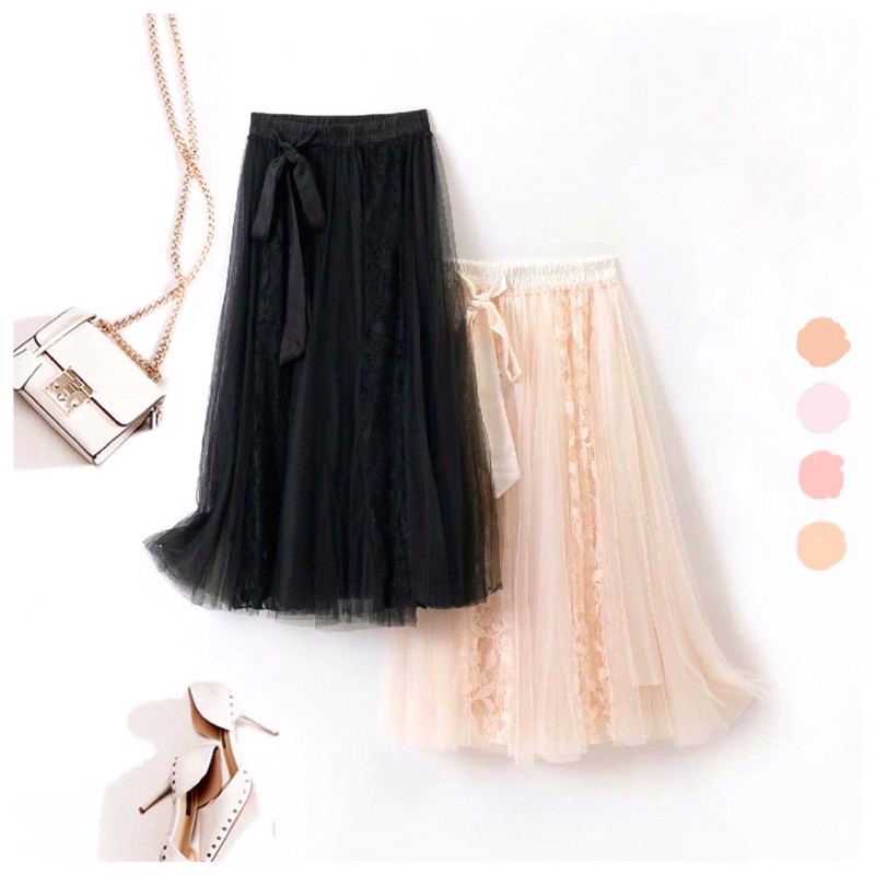 BAWAHAN ROK PANJANG PESTA TUTU DEWASA IMPORT LACEY PINK / BIRU / BEIGE / HITAM