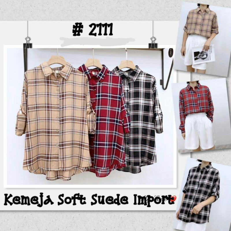 LV-Kemeja Wanita Import Kotak²/Kemeja Suede Soft
