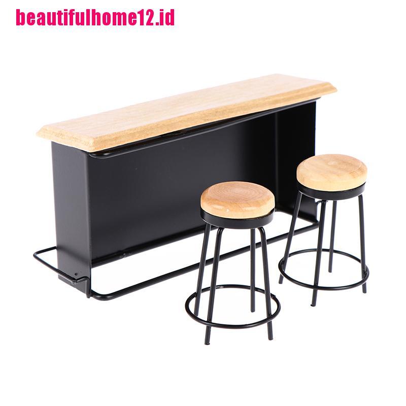 【beautifulhome12.id】3Pcs/set Dollhouse Miniature Bar Counter Stool Mini Kitchen Furniture Toys