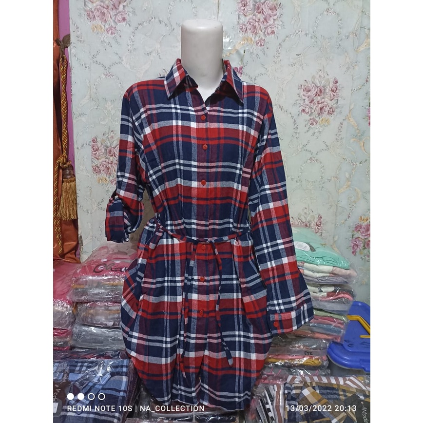 TUNIK KEMEJA WANITA TUNIK KEMEJA KOTAK KOTAK TUNIK KEMEJA JUMBO TUNIK KOTAK FLANEL  JUMBO VARIASI TA
