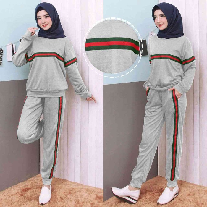 [Stelan Berry Joger Abu Pita Gucci LO] setelan wanita babyterry abu
