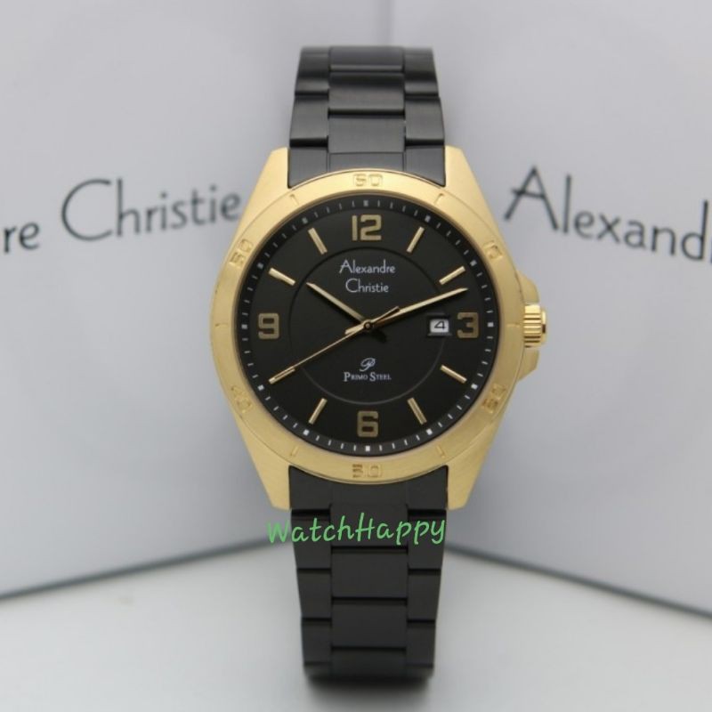 Alexandre Christie AC 1016 MD AC1016 MD 1016MD 1016 MD Men Watch Black Gold Stainless Original Resmi