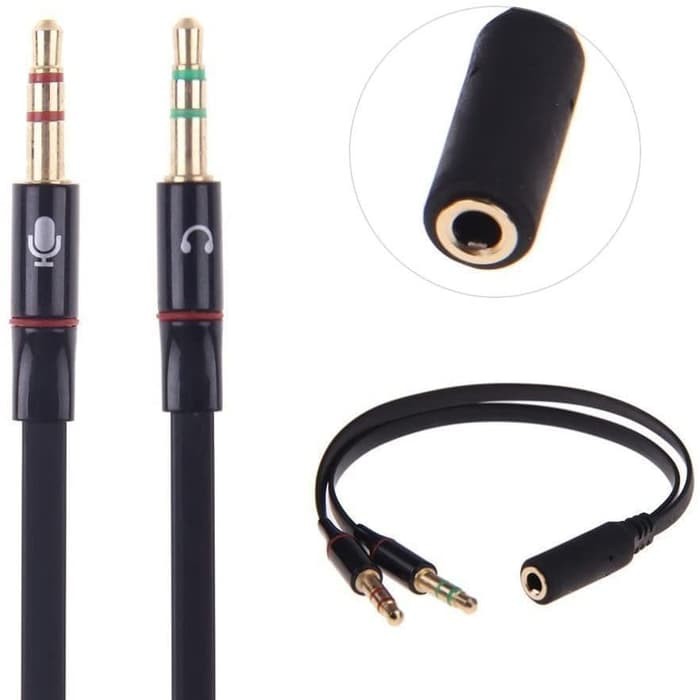 CONVERTER KABEL AUDIO 3.5 MM FEMALE TO 2 MALE 3.5 MM AUDIO MIC Y SPLITTER LAPTOP PC KOMPUTER