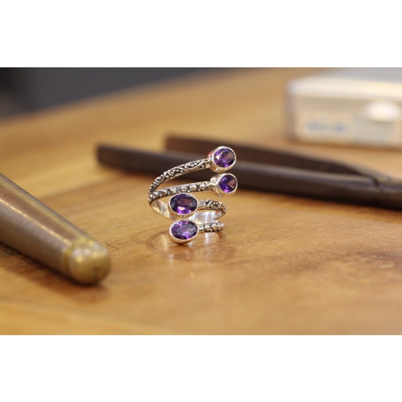 CINCIN UKIRAN BALI CINCIN WANITA CINCIN GARNET AMETHYST PERAK ASLI 925