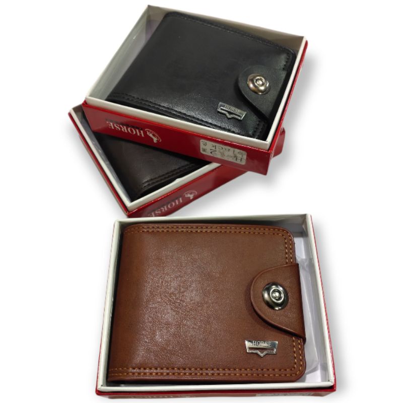 Dompet Pria Kancing Horse M-12 BESAR || Dompet Lipat Kartu Kancing Magnit