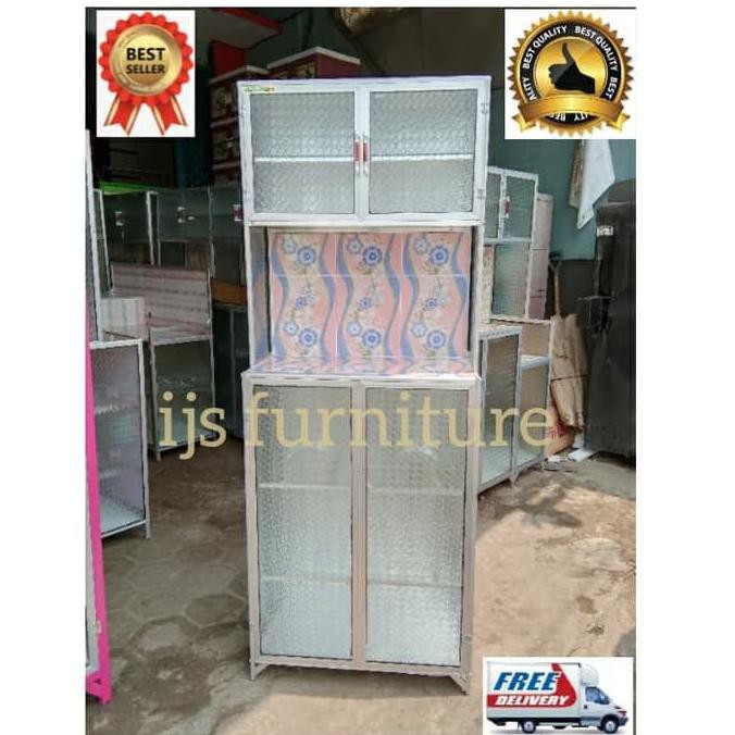 Rak Piring Mini 2 Pintu Kaca Polos Bawah Plat