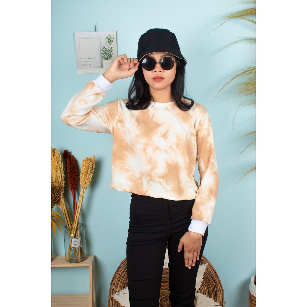 HIPNOP LADIES CLEO SWEATER CROP BASIC WANITA MOTIF TIE DYE