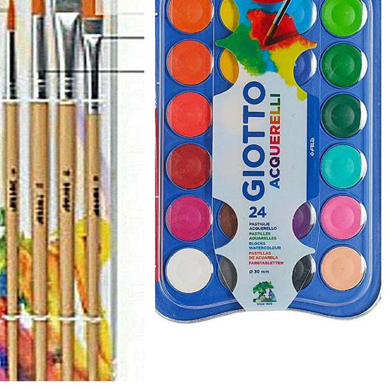 

➹ PAKET KOMPLIT CAT AIR UTK ANAK 24 WARNA DAN 6 UKURAN KUAS WATERCOLOR - 30mm ✪