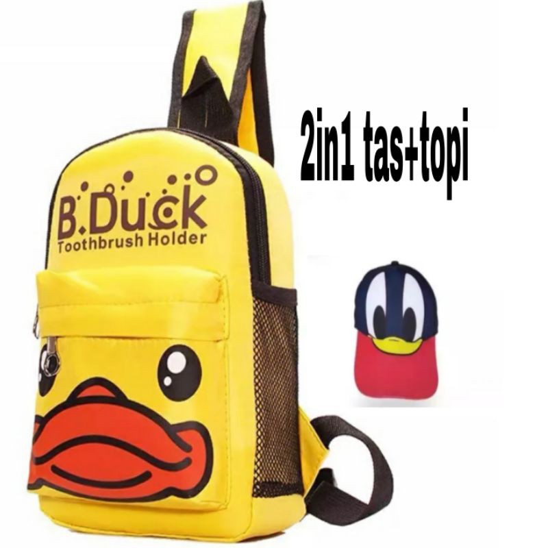 2in1 tas slempang anak laki laki +topi donald keren