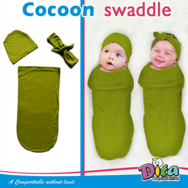 SNI DITA MOONSCARE Bedong Polos Cocoon Swaddle Rainbow/Bedong Swaddle Bayi Bedong Instan Bayi Plus Hat Headband