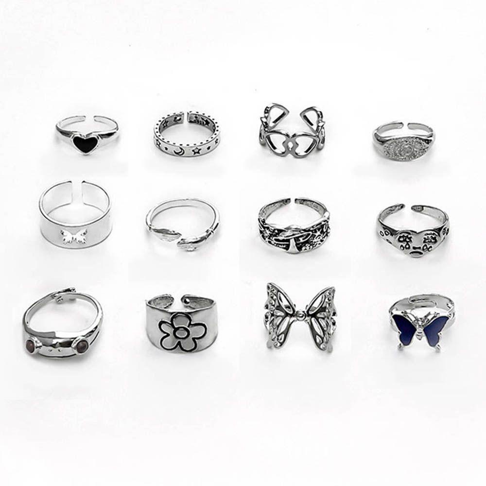 Top Butterfly Rings Set Cincin Kupu-Kupu Lucu Vintage BFF Perhiasan Fashion Bohemian Hadiah Persahabatan Terbuka Rings