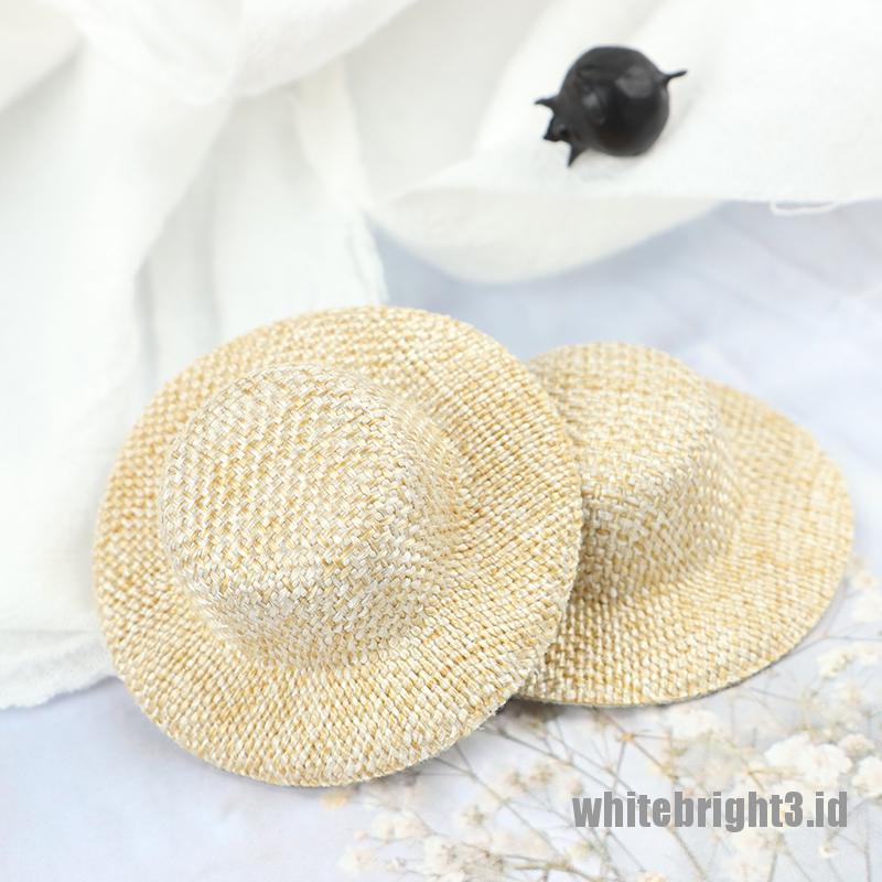 (white3) 2pcs Miniatur Topi Jerami Untuk Dekorasi Rumah Boneka