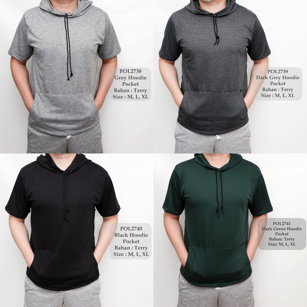 Kaos Hoodie Polos / Baju Basic Distro / Kaos Hoodie Lengan Pendek Pria G023