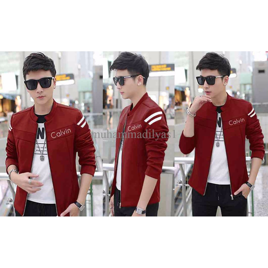 jaket calvin maroon VL jaket pria maroon