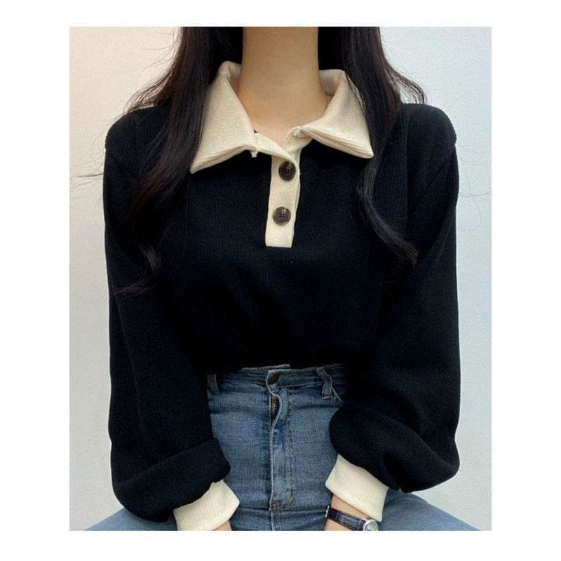 COLLAR GIRL SWEATER OVERSIZE WANITA - SWEATSHIRT SWEATER MODEL KERAH KANCING - CREWNECK