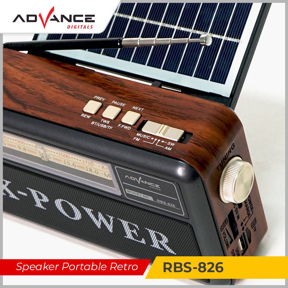 【READY STOCK】 Advance Speaker Radio Bluetooth Panel Surya Charger Matahari Solar panel lampu senter  RBS-826