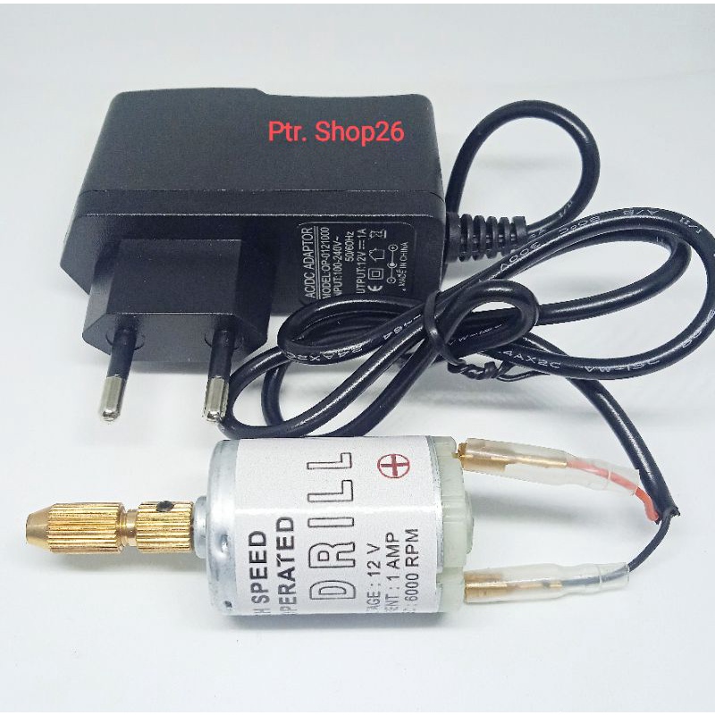 Paket adaptor 12v dan Bor Mini dril Pcb drill DC motor Dinamo