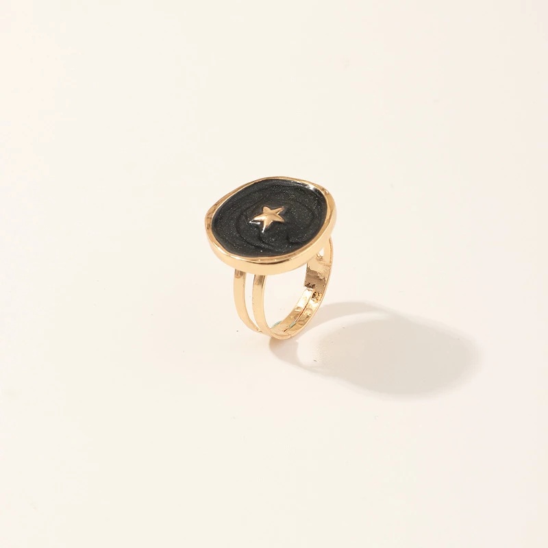 Cincin Adjustable Desain Bulan Dan Hati Bahan Alloy Gaya Minimalis Untuk Wanita