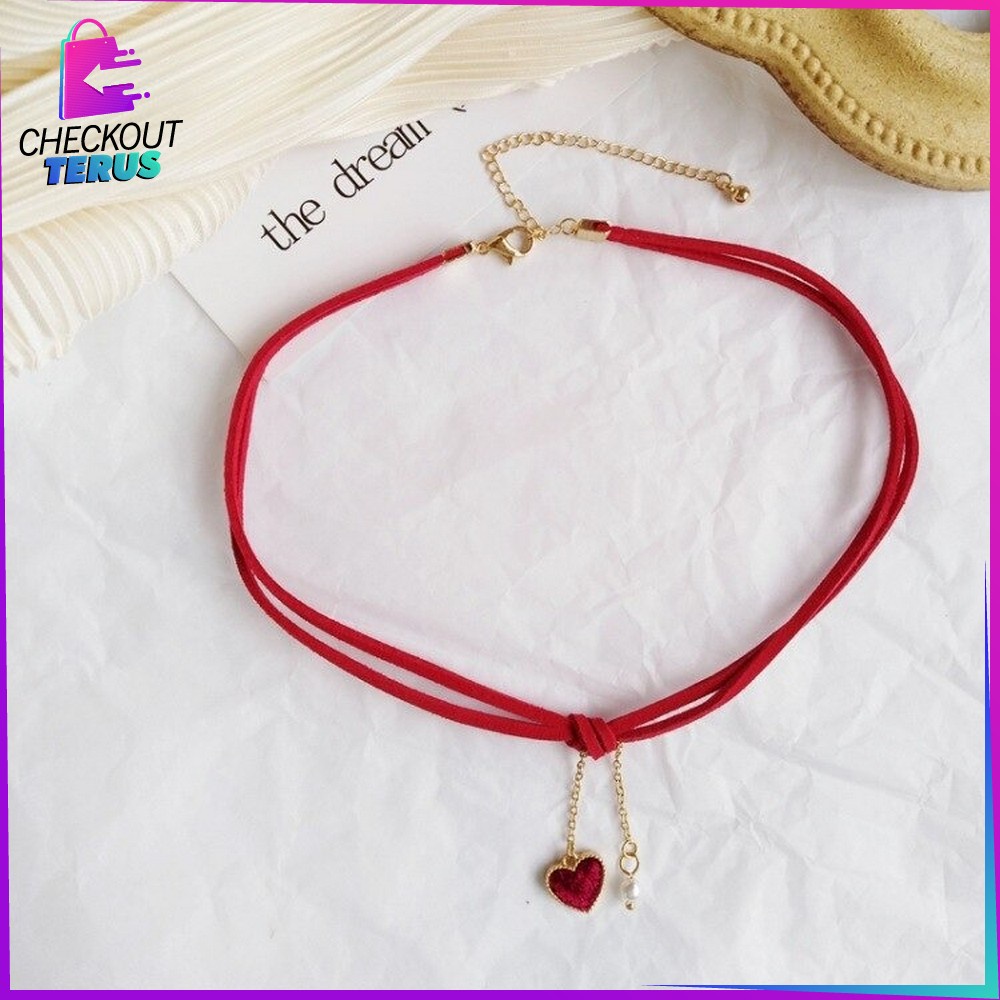 CT K126 Kalung Choker Necklace Wanita Bentuk Love Mutiara Korean Style Aksesoris Wanita Import Kalung Wanita Korea