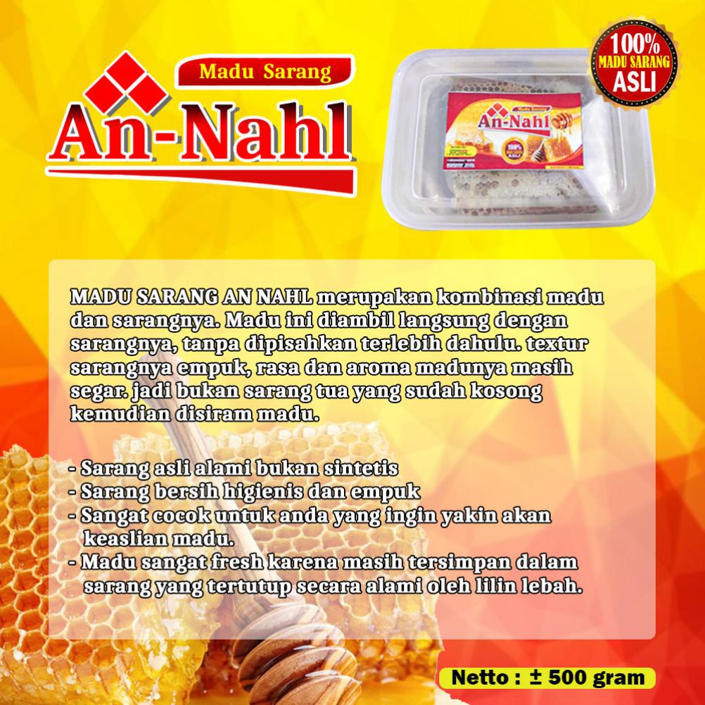 

madu sarang malifera, raw honey,honey comb.500 gr