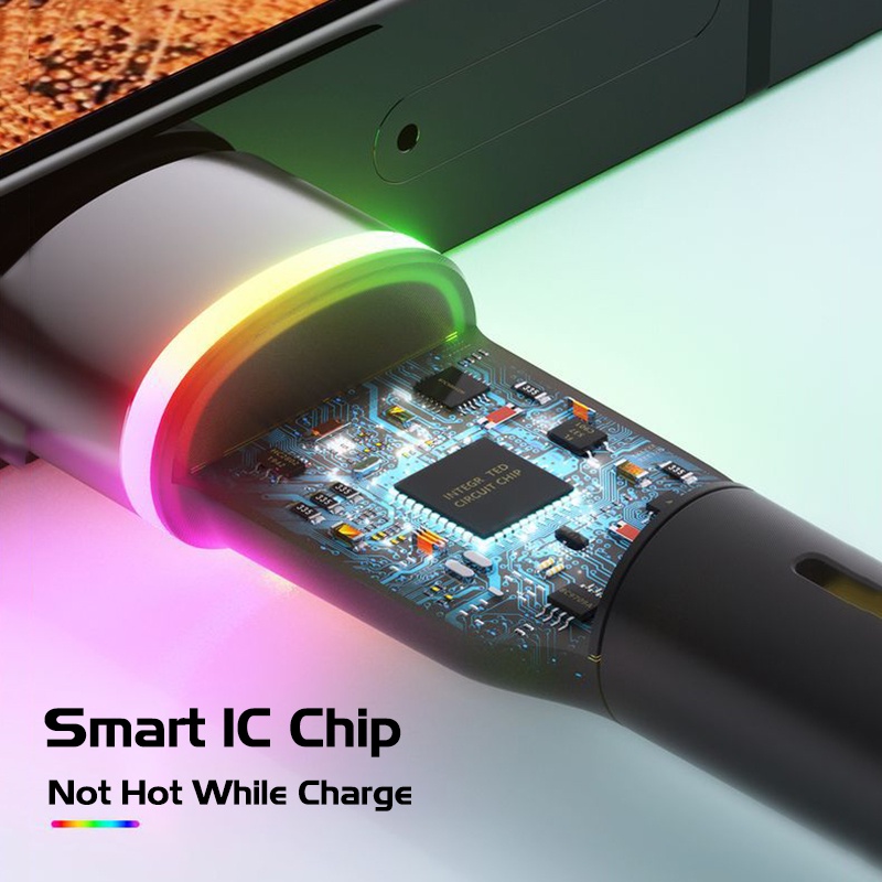 Vaorlo Kabel Data / Charger USB Tipe-C 3A Fast Charging Dengan Lampu Indikator RGB