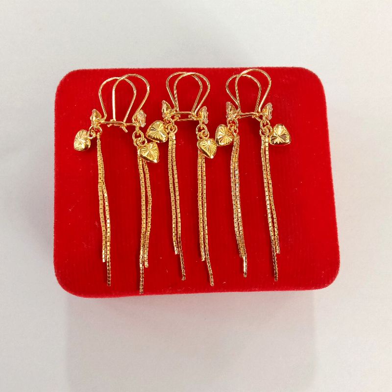 Anting Gantung Love 2 tali, Perak 925, Sepuh Emas Kuning