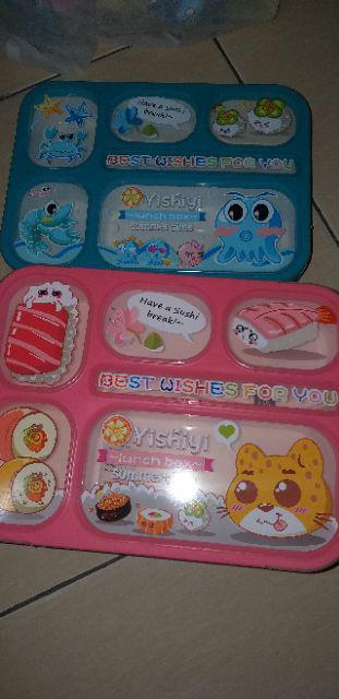 Sale Promo !! Lunchbox Yooyee 589 Pink Blue Bento 5 Sekat - Kotak Bekal Anti Tumpah