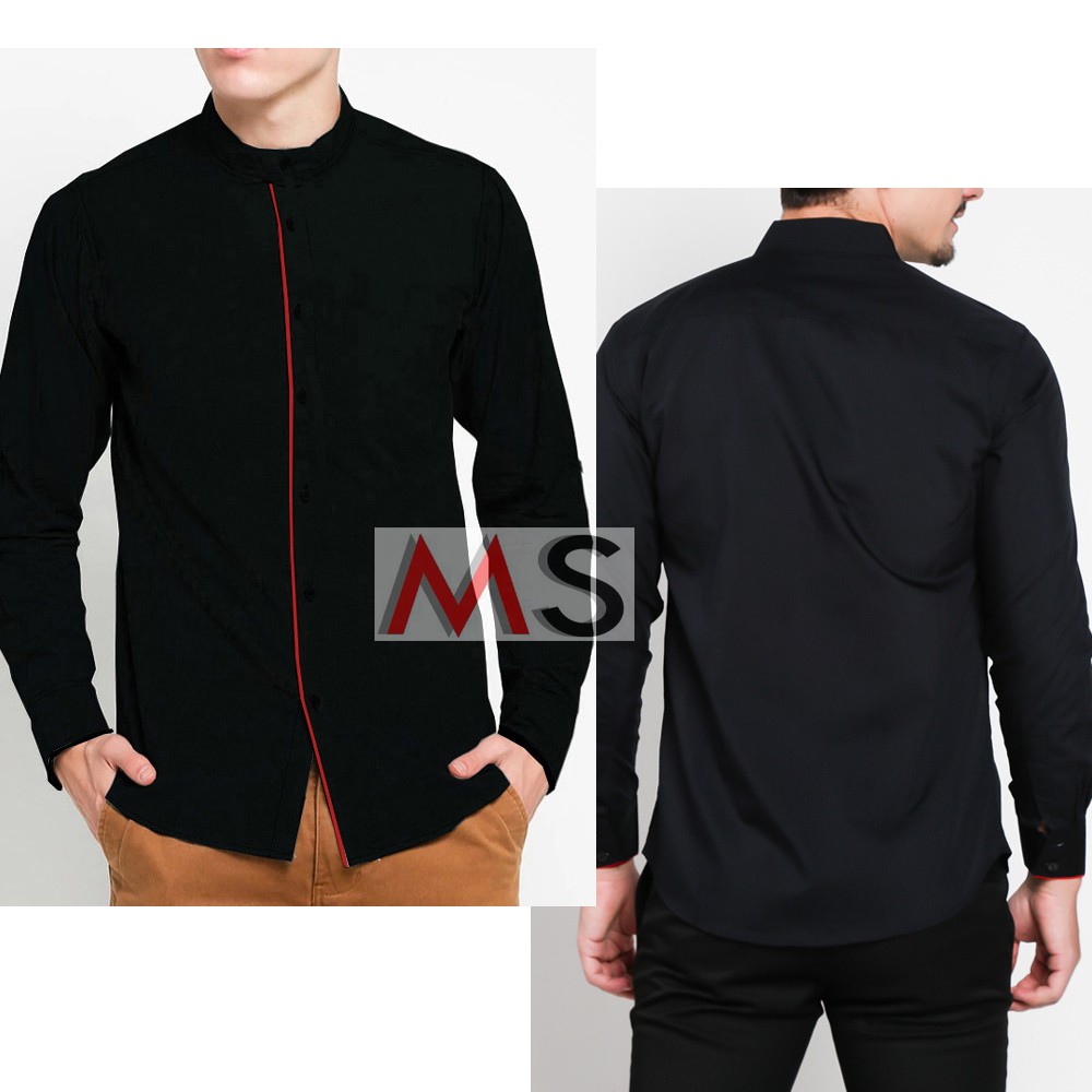 Kemeja Hitam Panjang Krah Shanghai