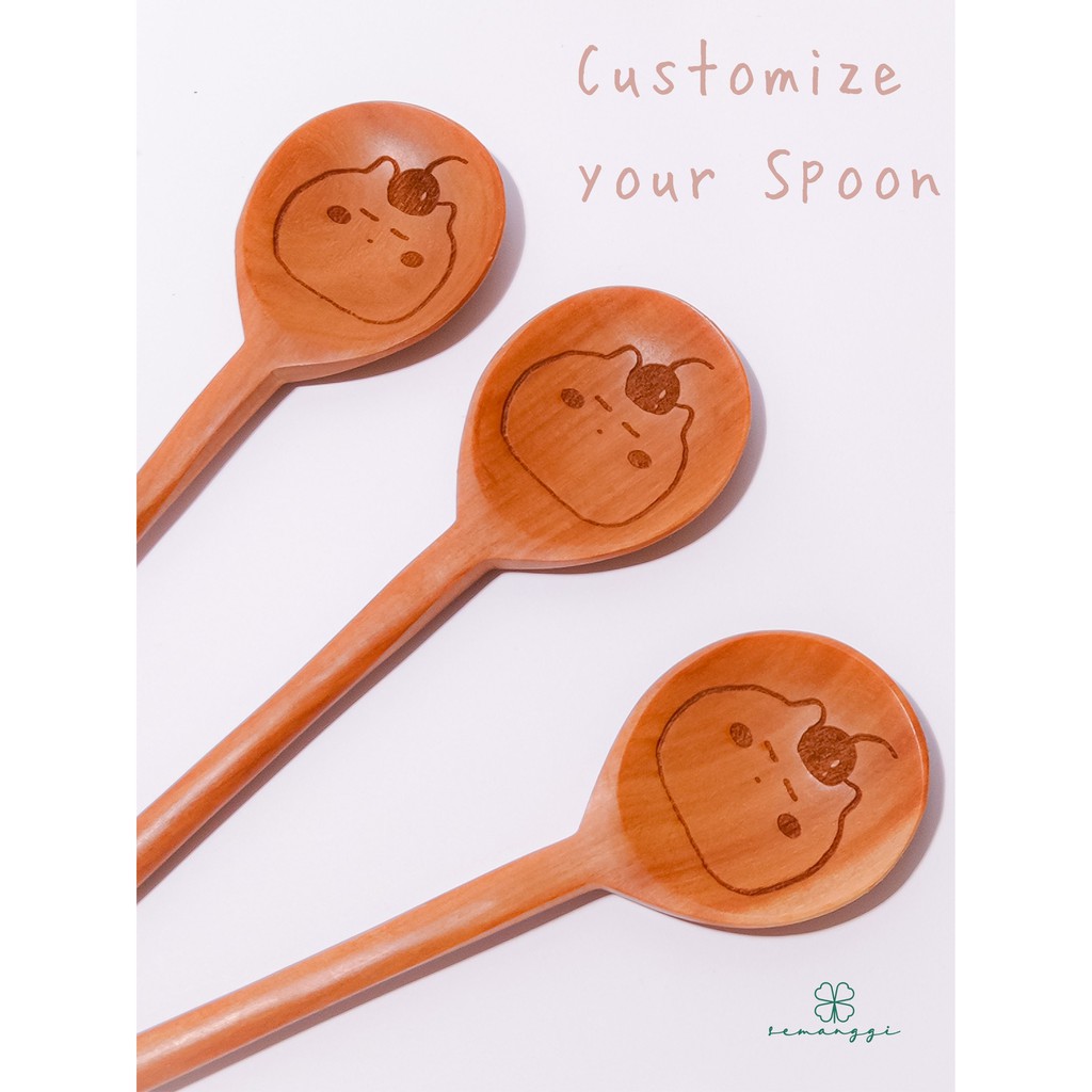Sendok Makan Kayu Free Custom Logo/Gambar