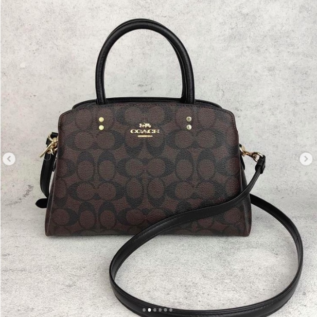 Tas Wanita Coach Mini Lillie signature carryall brown black