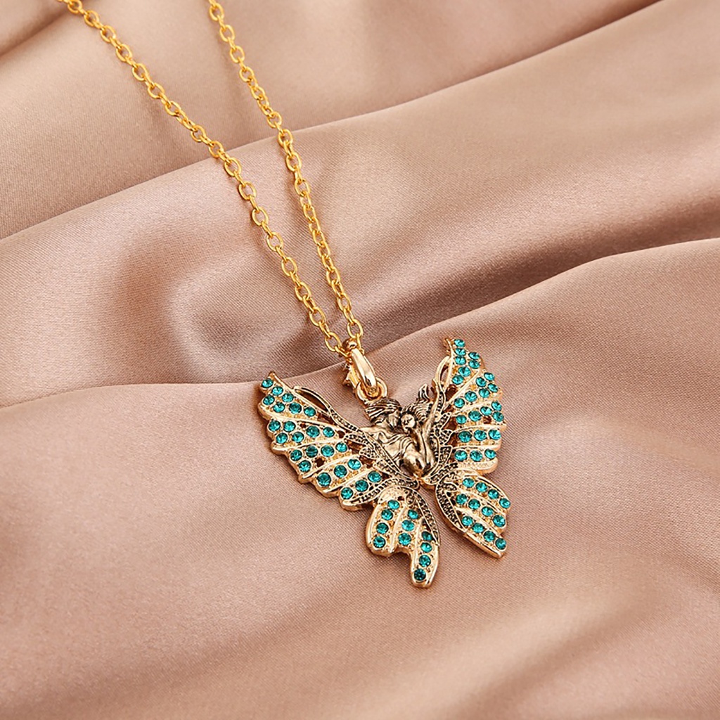 Hu Hu Hu Hu Hu Alat Bantu Pasang Kacamata♡ Kalung Rantai Liontin Sayap Malaikat Bahan Alloy Aksen Berlian Imitasi Untuk Wanita