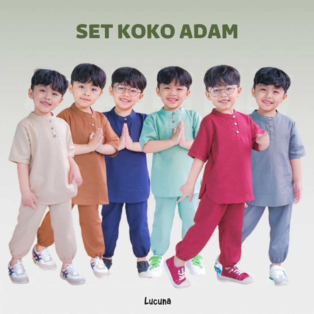 PROMO 7.7 Set Koko anak Setelan pakaian muslim Baju lebaran anak set Sadam polos 1-5 th koko adam merk lucuna by ori smilee