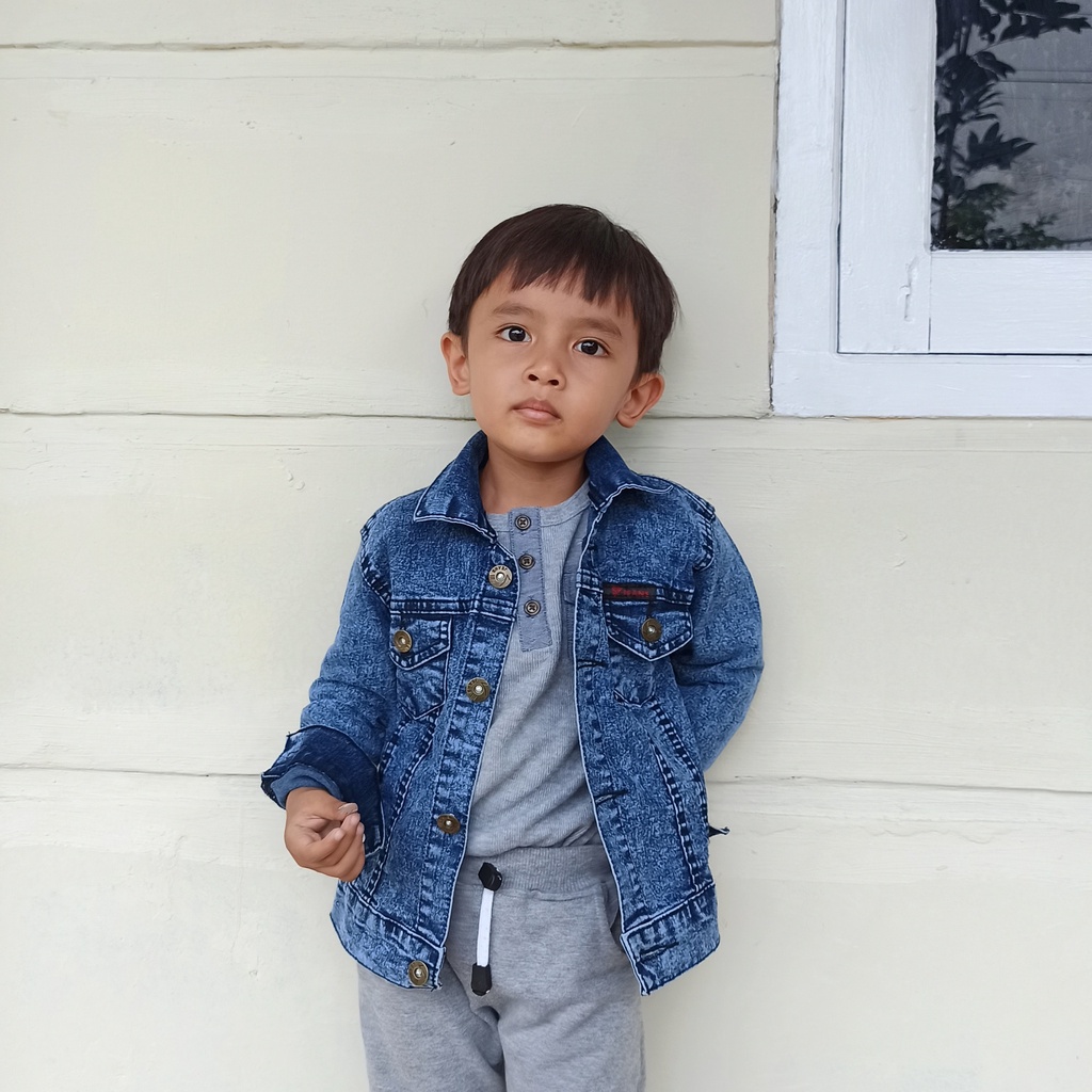 CARVA ORIGINAL JAKET JEANS ANAK LAKI LAKI PEREMPUAN ORIGINAL DENIM STRECHT SENDWASH SPOTBLUE  REALPICT