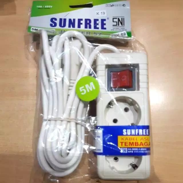 Stop Kontak 2 Lubang 5 Meter Sunfree / Colokan Listrik 2L 5m / Terminal Stopkontak Sunfree 2 lubang