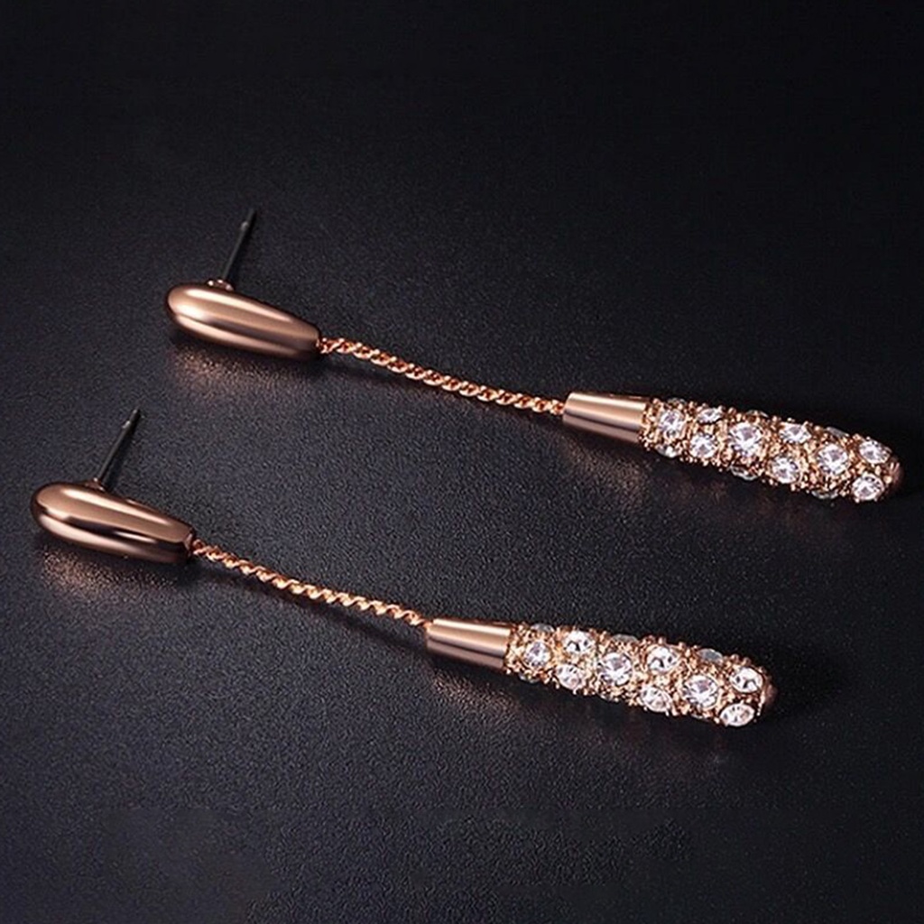 Hu Hu Hu Hu Hu Alat Bantu Pasang Kacamata♡ 1 Pasang Anting Rantai Panjang Bentuk Kolom Aksen Berlian Imitasi Untuk Wanita