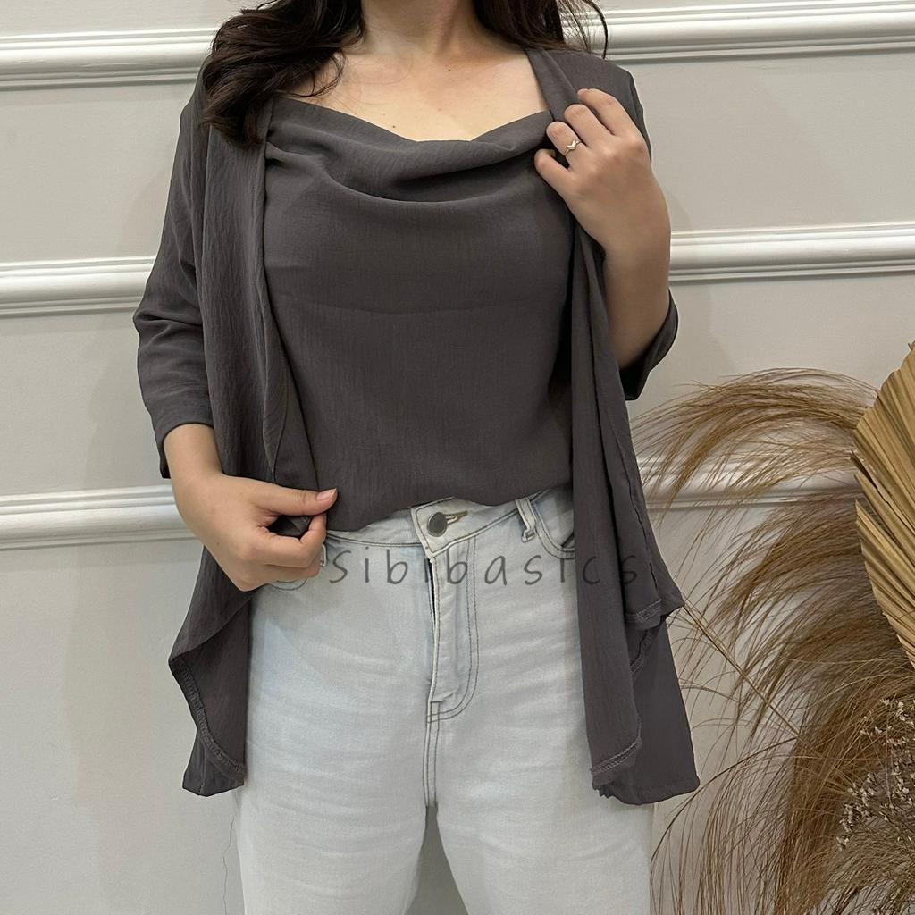 SIBIBASICS - One Set Wanita Outer + Tanktop Crinkle Airflow Premium Korean Style Kekinian / Setelan Cardigan