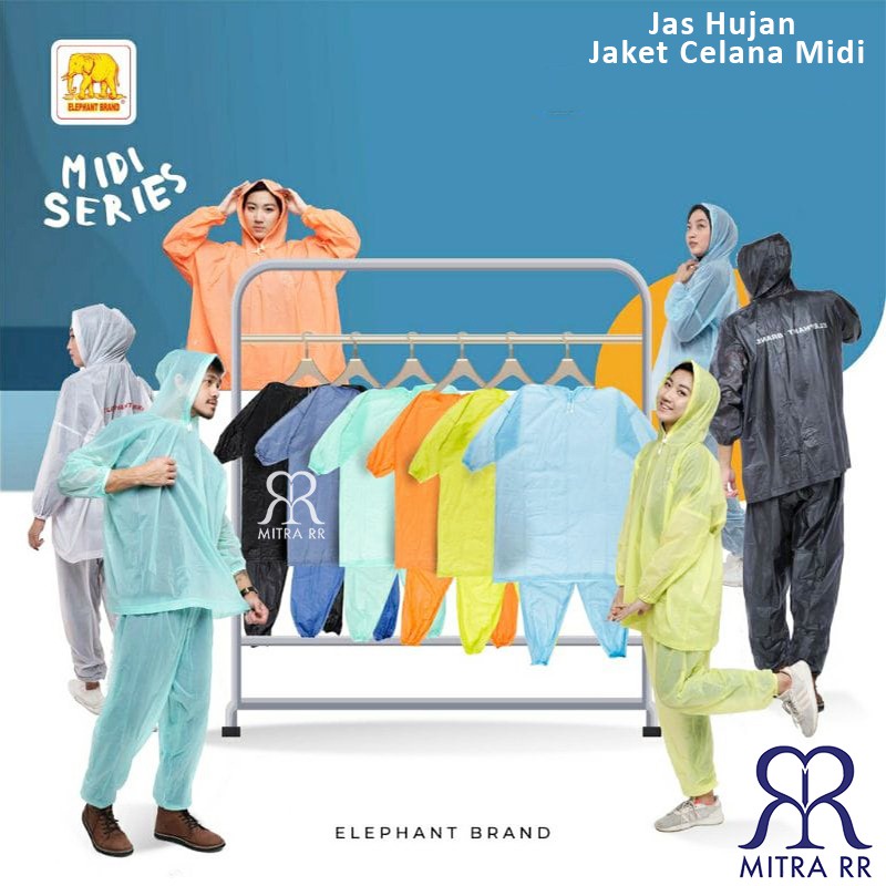 Jas Hujan Jaket Celana Midi Jas Hujan Stelan Remaja PVC Elephant Brand