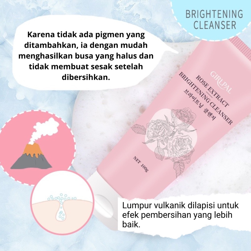 Girlpal Rose Brightening Niacinamide Fasial Wash Rose Extract Whitening Facial Cleanser Wash Cleansing Foam Pembersih Pencerah Pemutih Muka Kulit Wajah Glowing Bpom