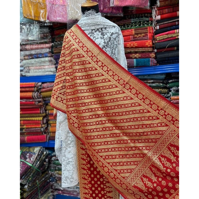 Songket Palembang Berlian Original merah benang berlian mengkilat Sempurna