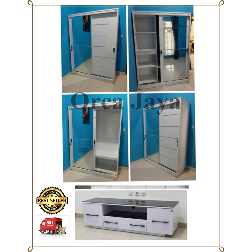 SATU SET LEMARI PAKAIAN SLIDING WSD PALAZIO &MEJA TV AVR CIELO OLYMPIC