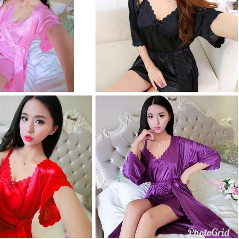 hokyfashion BAJU TIDUR KIMONO SATIN IMPORT  + INNER DALAMAN