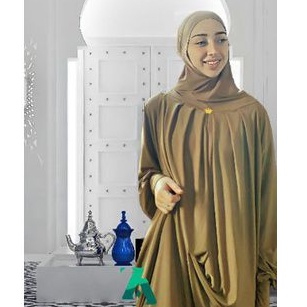 Mukena terusan dewasa Sumayyah dark khaki, rukuh terusan, telekung, mocca emas, mukena mewah, mukena