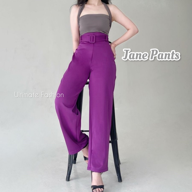 Jane Basic Cullote Pants - Celana Kulot Belt Wanita Scuba Import Premium - Celana Panjang High Quality Korea Kekinian Terbaru  Rakku