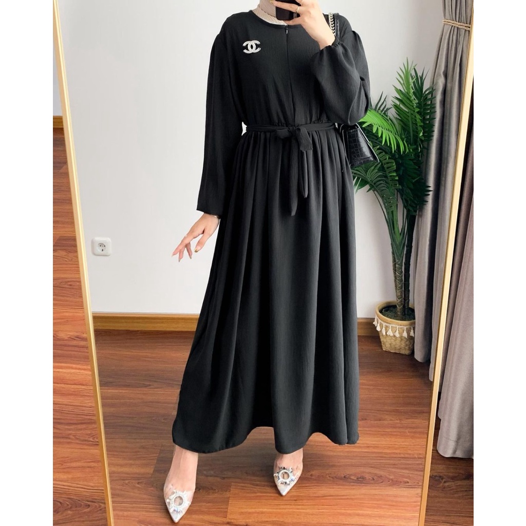 Liana Midi Dress Wanita Muslim Jumbo Bahan Katun Crincle Airflow Gamis Wanita Terbaru Murah