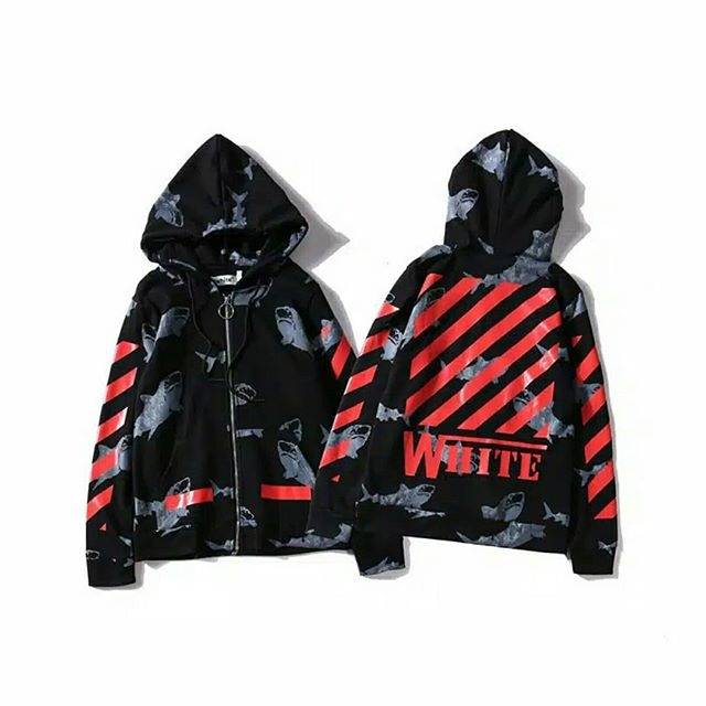 Off white Shark Printed Hoodie