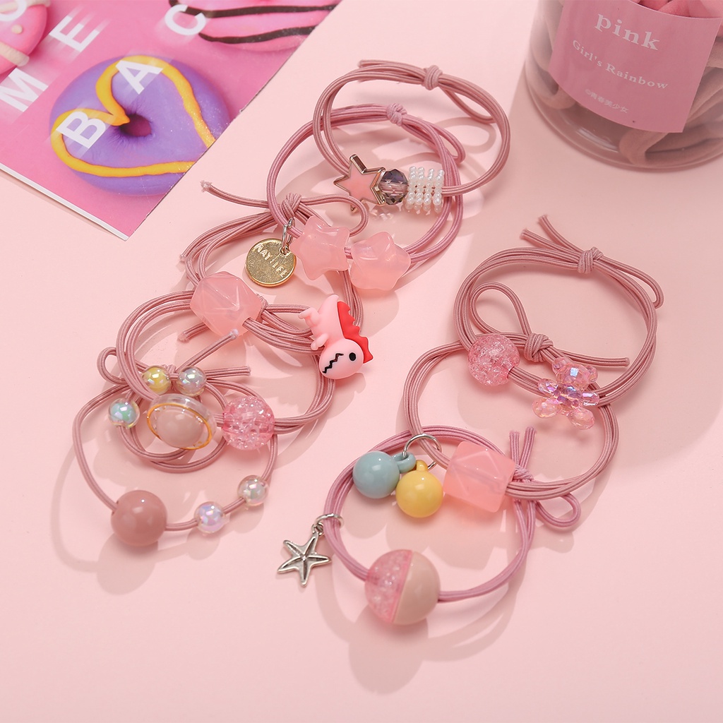 17km 8pcs / Set Ikat Rambut Karet Elastis Motif Kartun Aksen Kristal Untuk Aksesoris Anak Perempuan-5