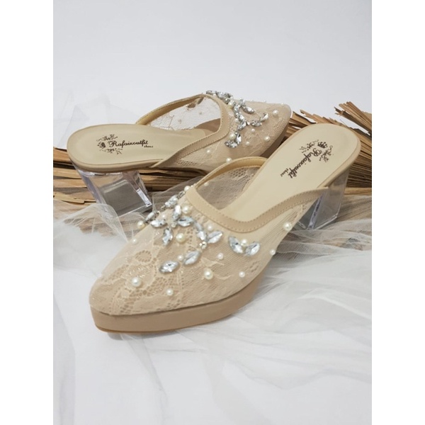 sepatu wedding shoes model lilysa wrna cream tinggi 7cm  kaca