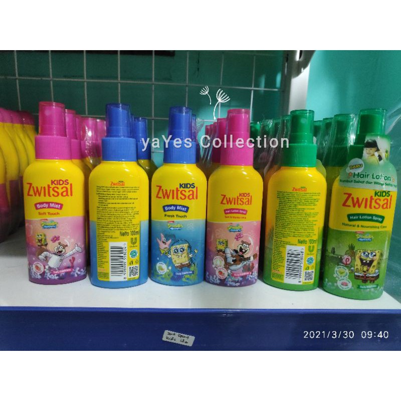 Hair Lotion Spray Zwitsal Kids 100ml Natural Soft Spombob Pink Hijau biru switsal minyak Rambut anak